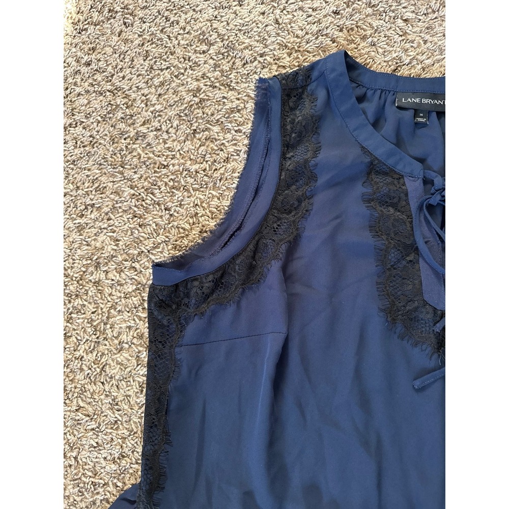 Land Bryant Women's Navy Blue Black Lace sleeveless peplum blouse Size 16 - Picture 4 of 10